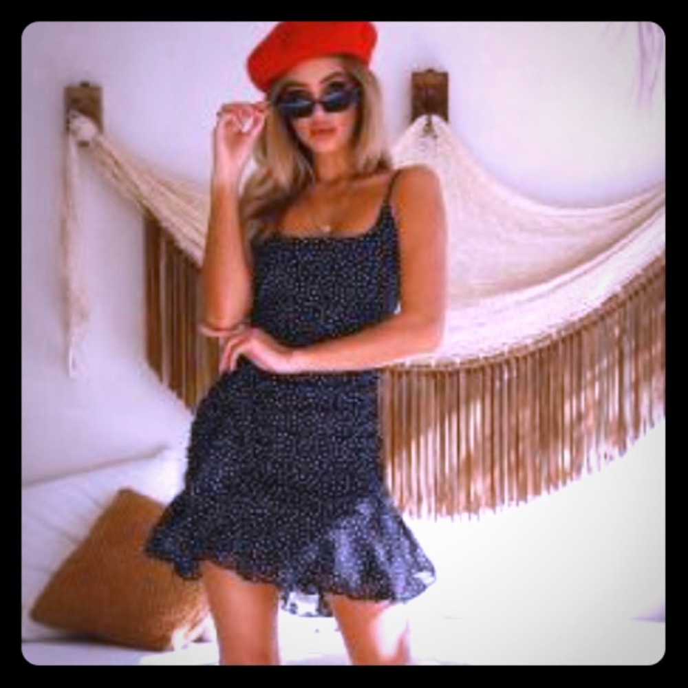 Navy blue mini polka dot dress
